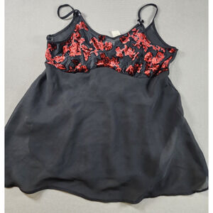 Gilligan & O'Malley Women Babydoll Small Black Sheer Floral Velvet Lingerie Top